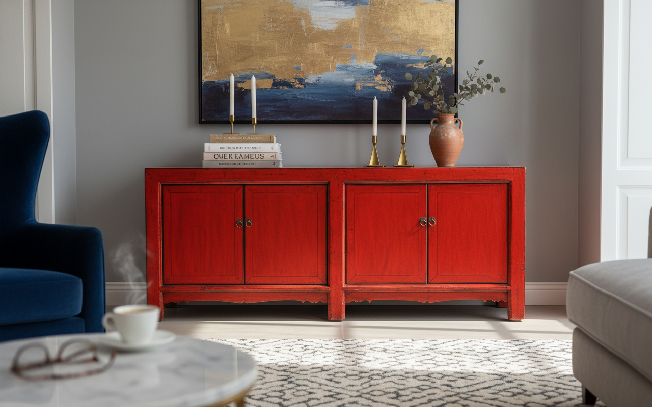 CREDENZA MONGOLIA LACCA ROSSA 4 ANTE