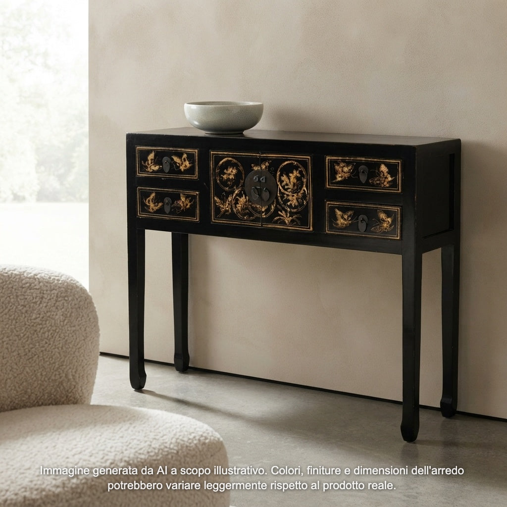 CONSOLLE SHANXI NERA DECORATA