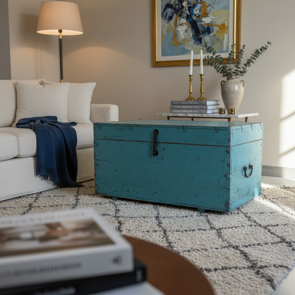 BAULE CINESE IN LACCA AZZURRA