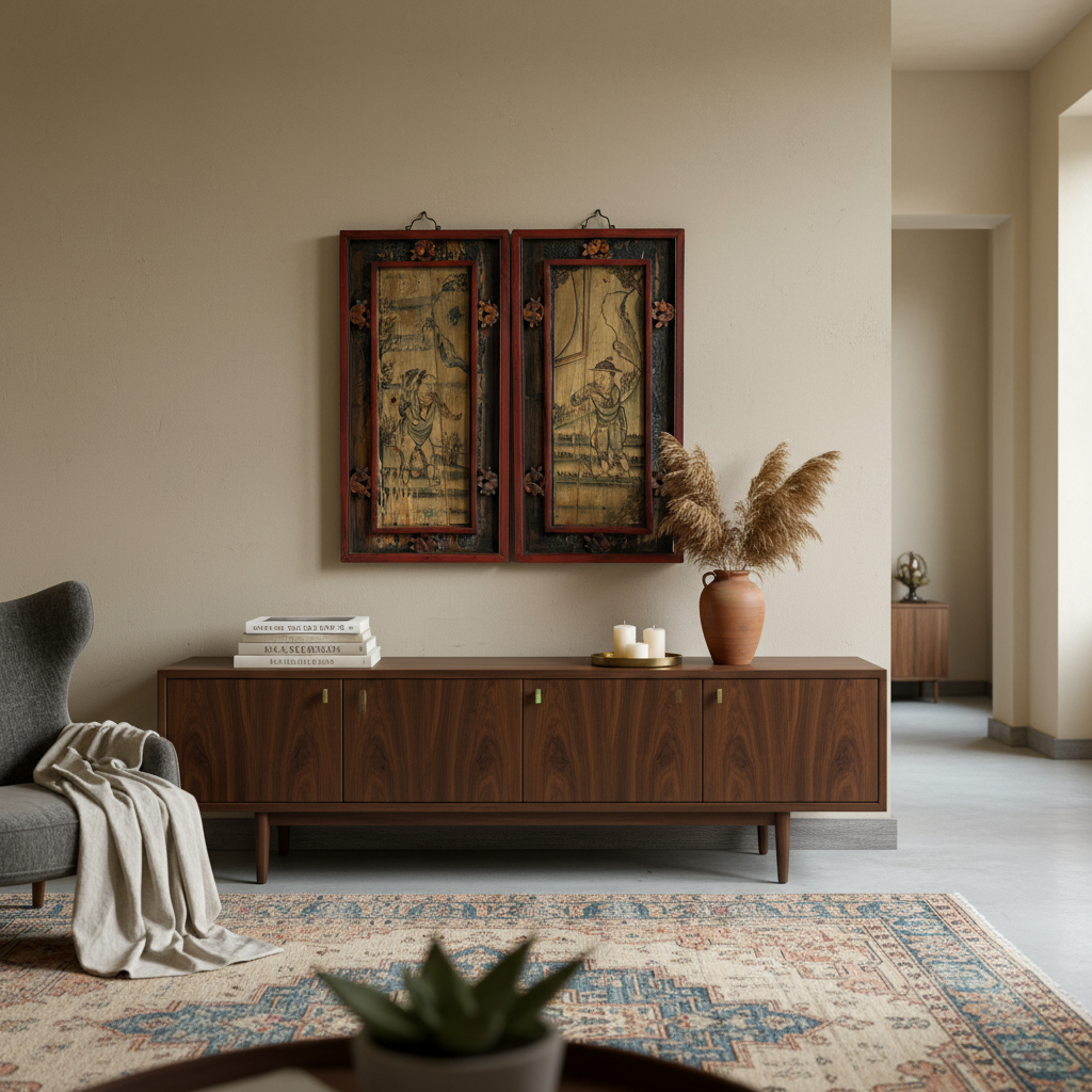 PANNELLO LIGNEO DIPINTO CON CORNICE A SBALZO