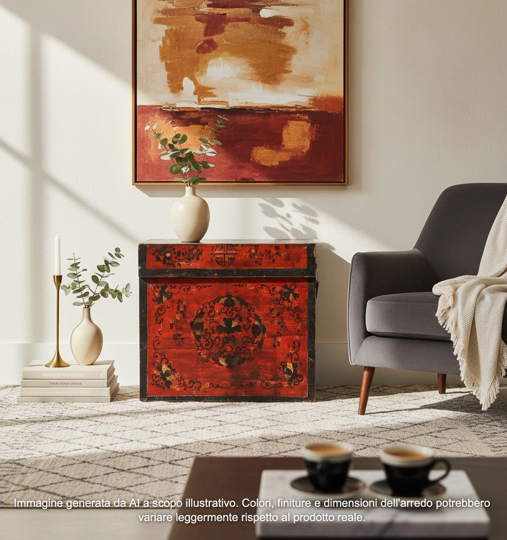CONSOLLE MONGOLIA CON FRONTE A PANNELLO DECORATO