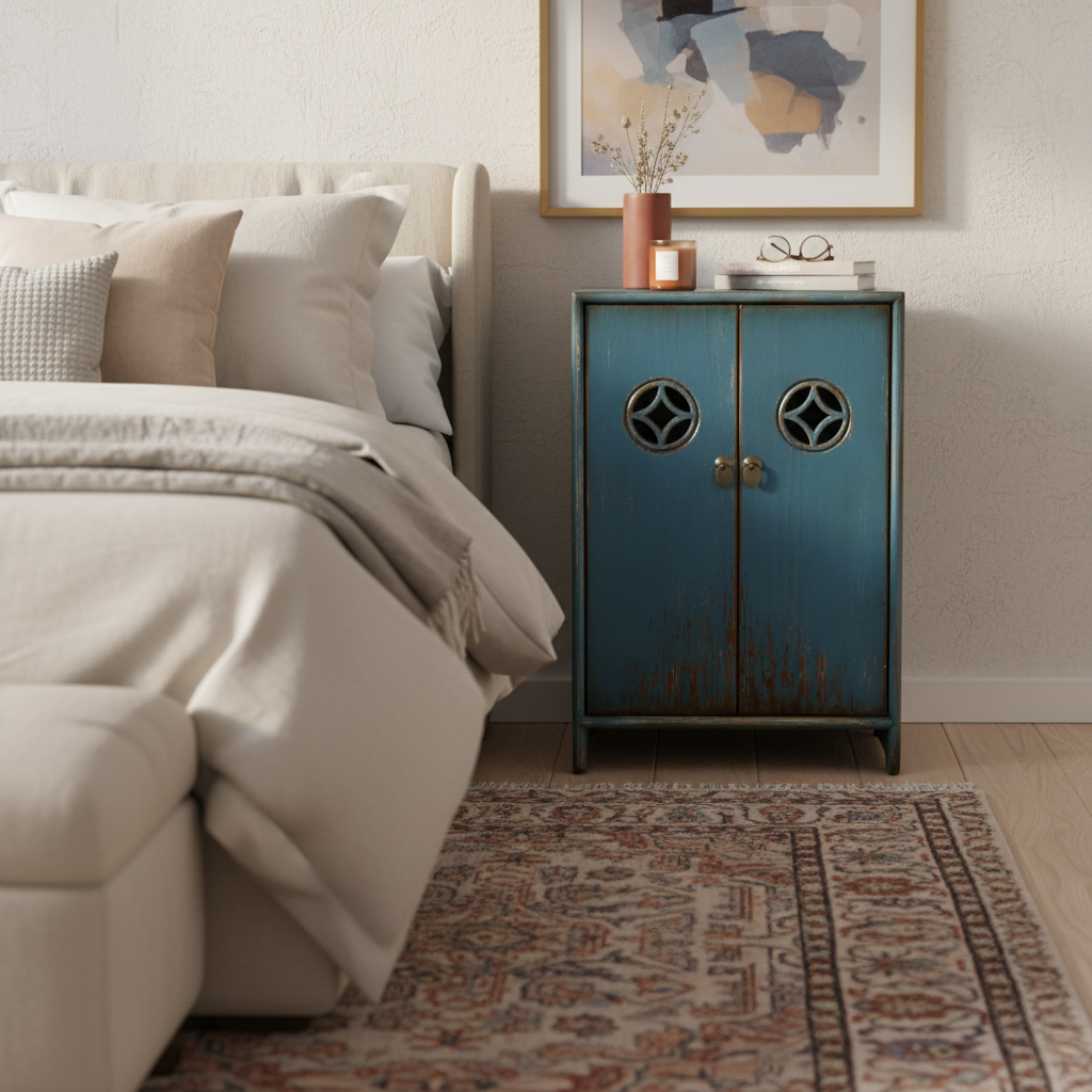 MOBILETTO CINESE LACCA AZZURRA 2A CON INTAGLI