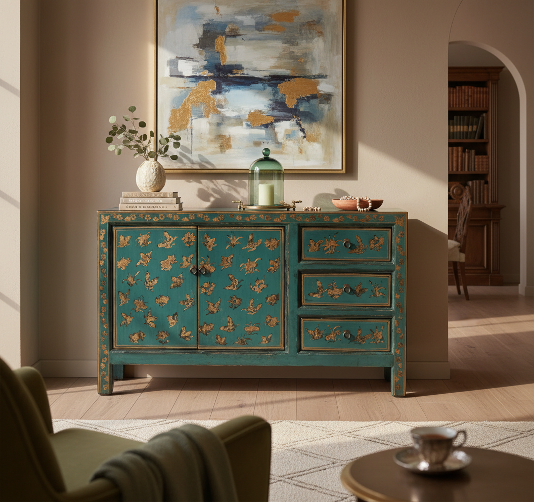 MADIA SHANXI IN LACCA DECORATA ANTE E CASSETTI