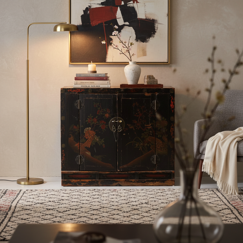 CREDENZA BOOKCASE SHANXI IN LACCA DECORATA