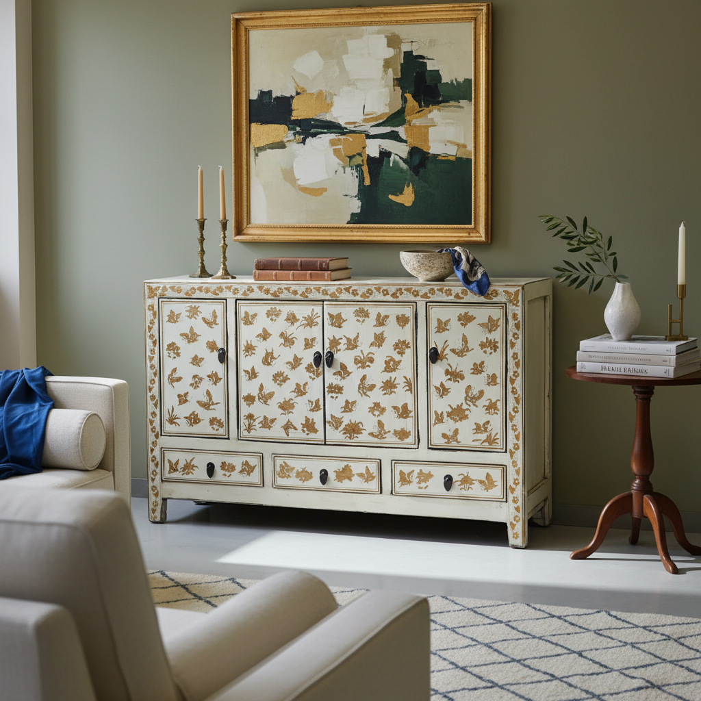 BUFFET SHANXI LACCA BIANCA DECORATA