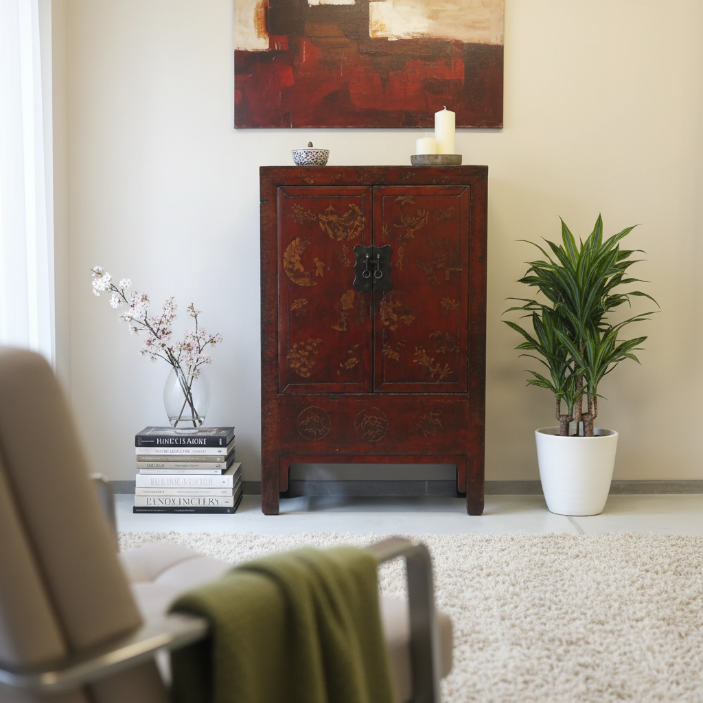 ARMADIO SHANXI ROSSO DECORATO