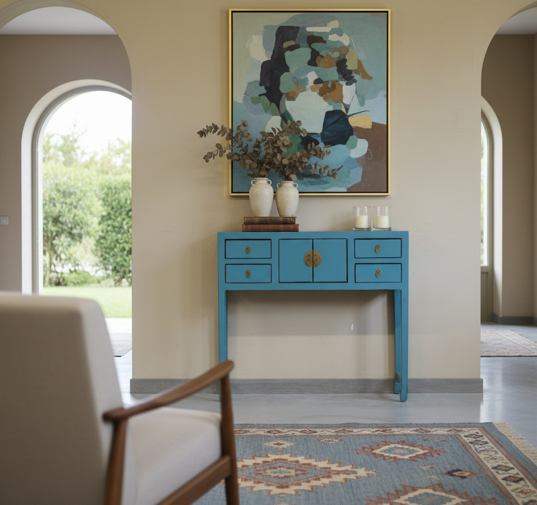 CONSOLLE CINESE LACCA AZZURRA