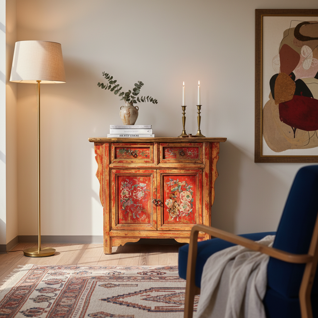 CREDENZA DECORATA DELLA MONGOLIA CON TOP AGGETTANTE