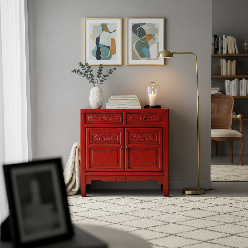 CREDENZINO CINESE IN LACCA ROSSA