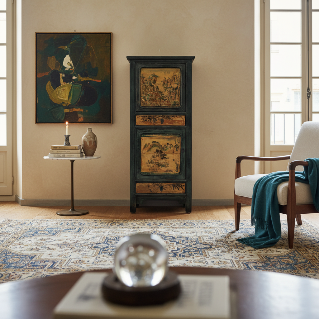 STRETTO ARMADIETTO CINESE PANNELLI DECORATI