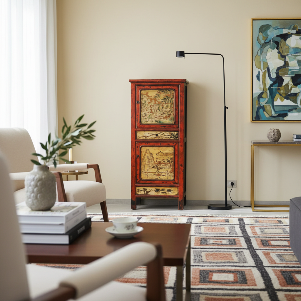 STRETTO ARMADIETTO CINESE PANNELLI DECORATI