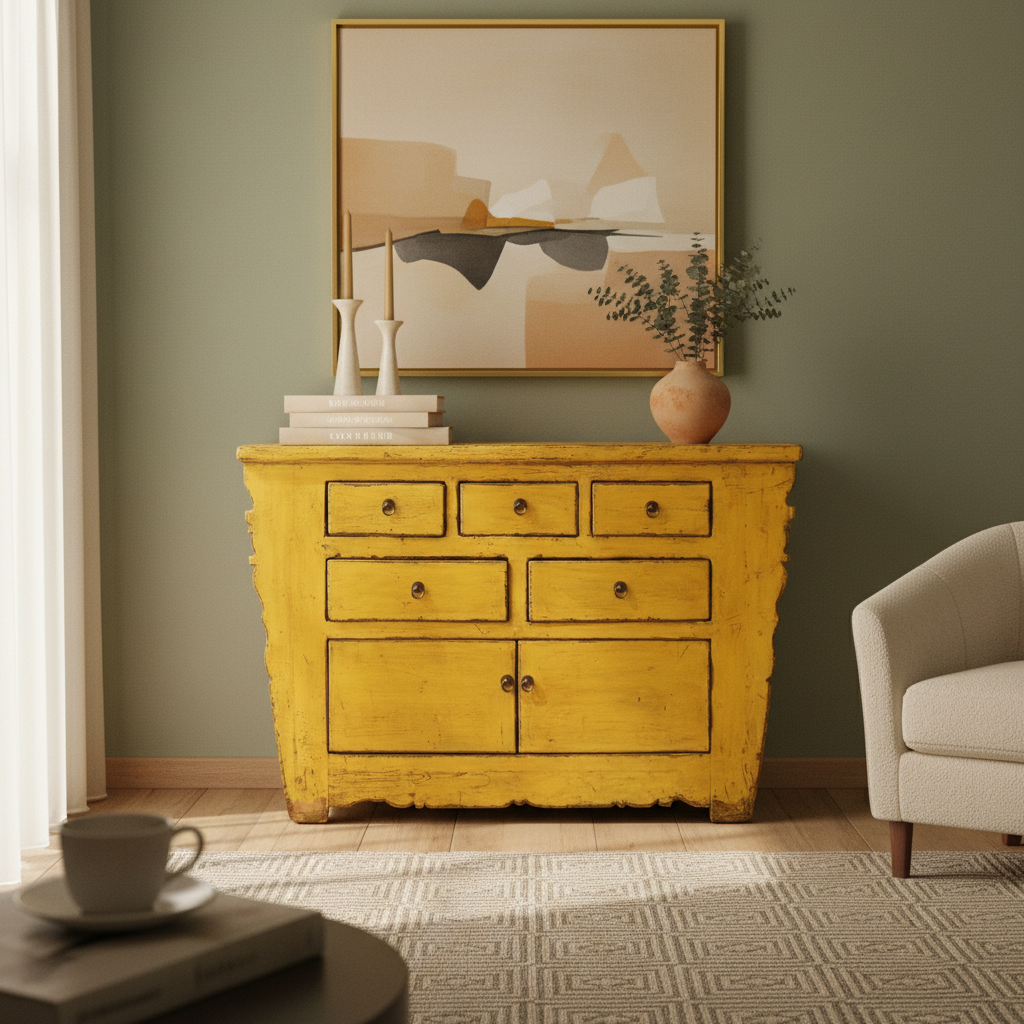 CREDENZA CASSETTIERA AD ALTARE LACCA GIALLA