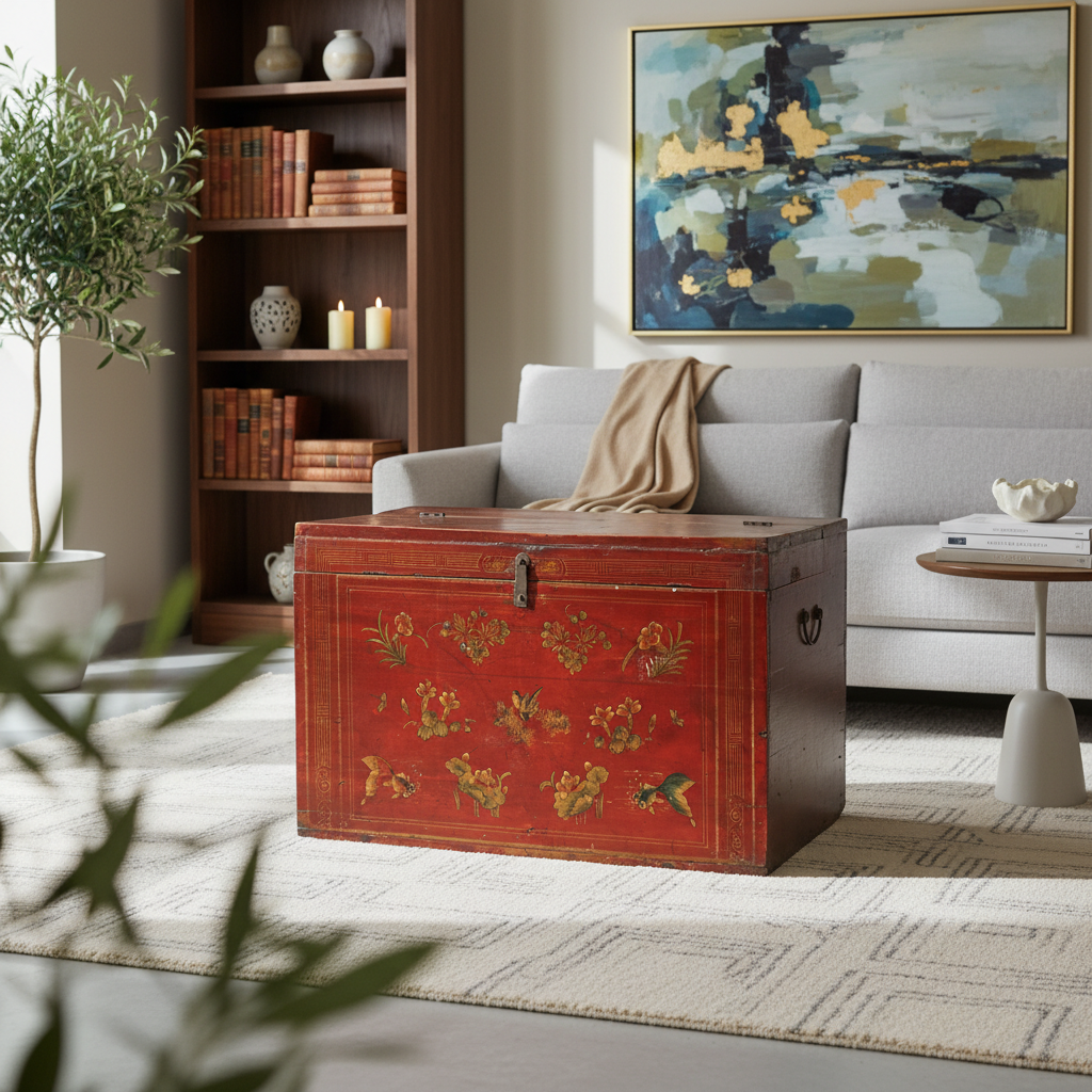 GRANDE BAULE DEL GANZU ROSSO DECORATO
