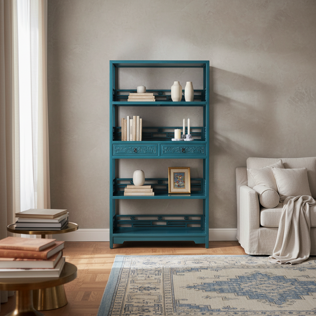 LIBRERIA CINESE LACCATA 2C CON INTAGLI