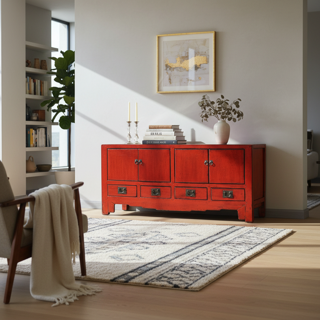 CASSAPANCA CINESE DI TIANJIN LACCA ROSSA