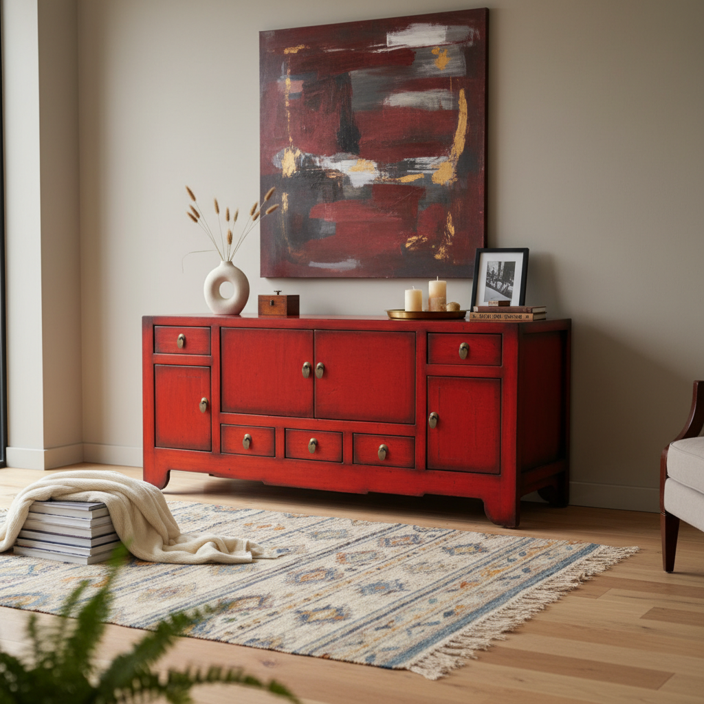 MOBILE PORTA-TV ETNICO IN LACCA ROSSA