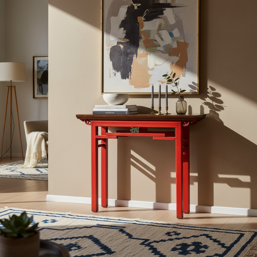 CONSOLLE CINESE ROSSA PIANO OLMO