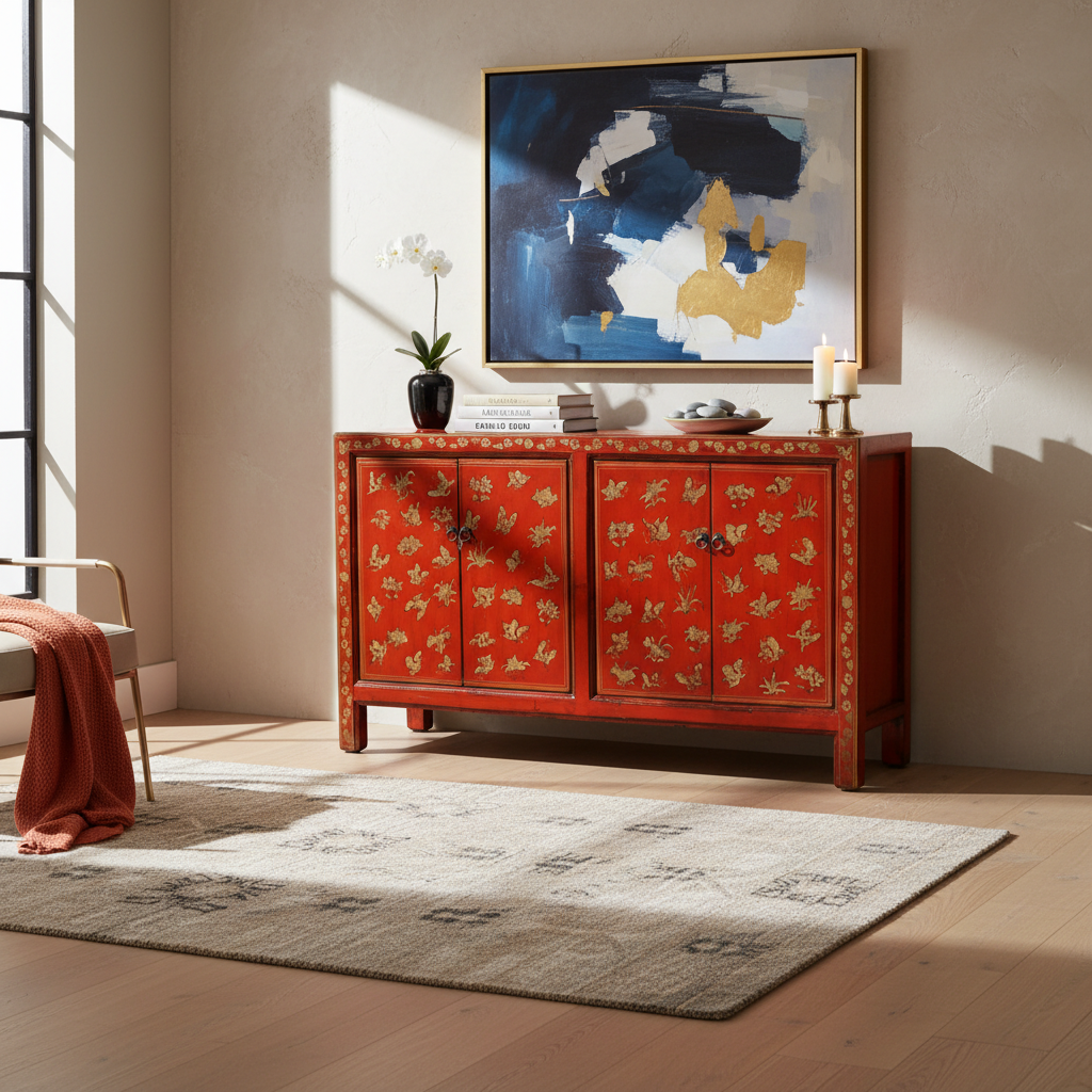 MADIA CINESE DELLO SHANXI ROSSA DECORATA