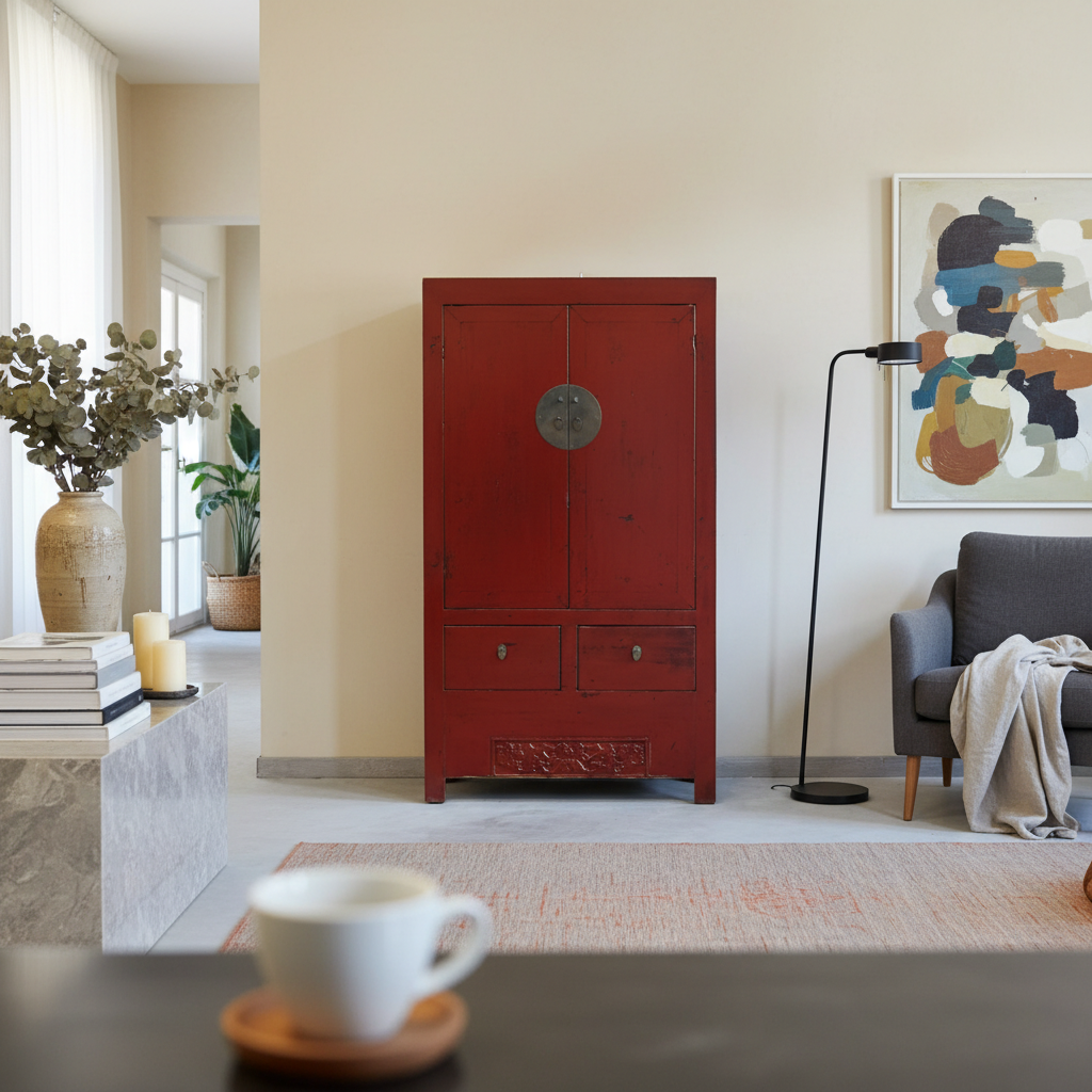 ARMADIO CINESE DELLO SHANDONG LACCA BORDEAUX