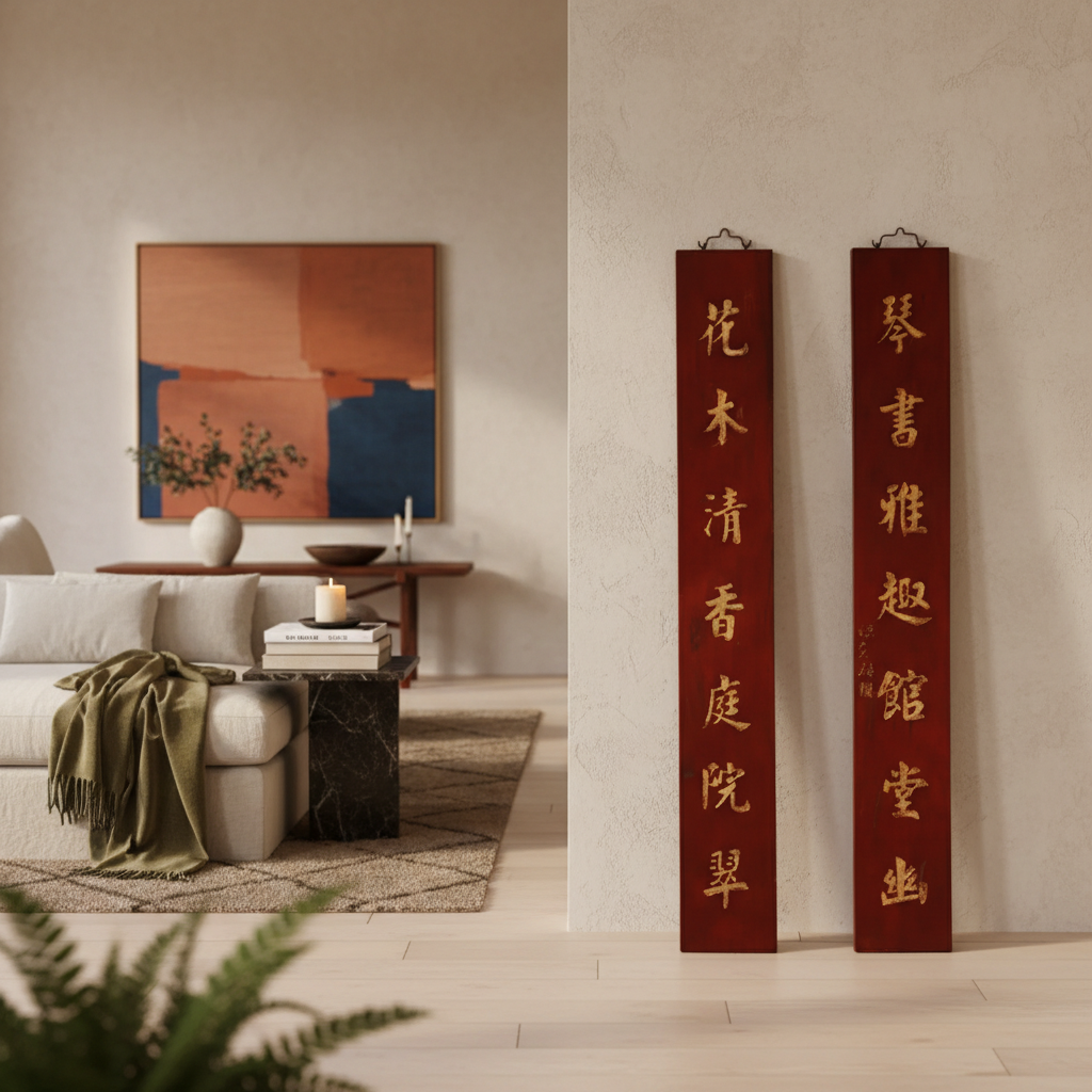 PANNELLO VERTICALE DEL FUJIAN CON IDEOGRAMMI