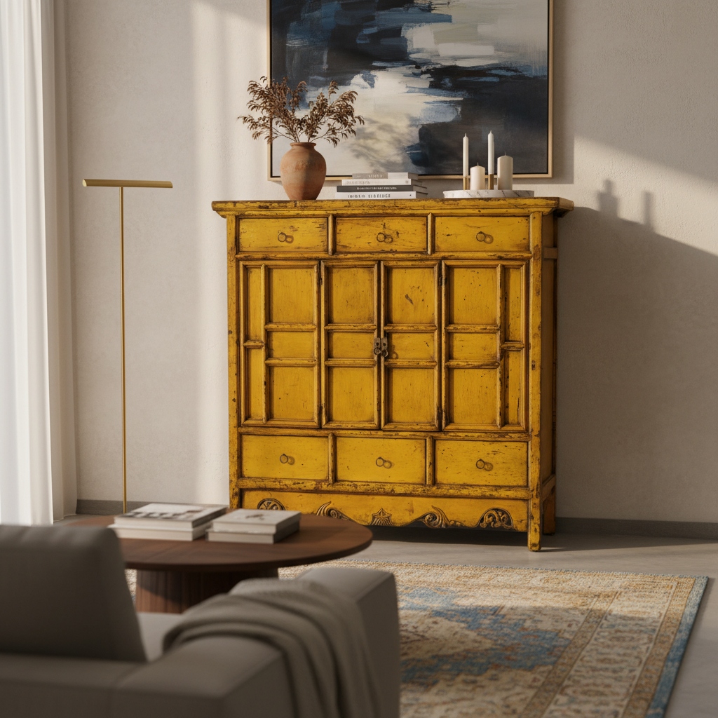 ARMADIO CINESE IN LACCA GIALLA