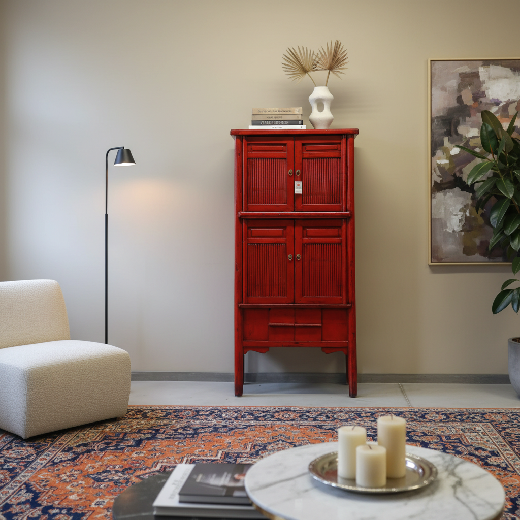 ARMADIO LISTELLATO IN BAMBU' LACCA ROSSA