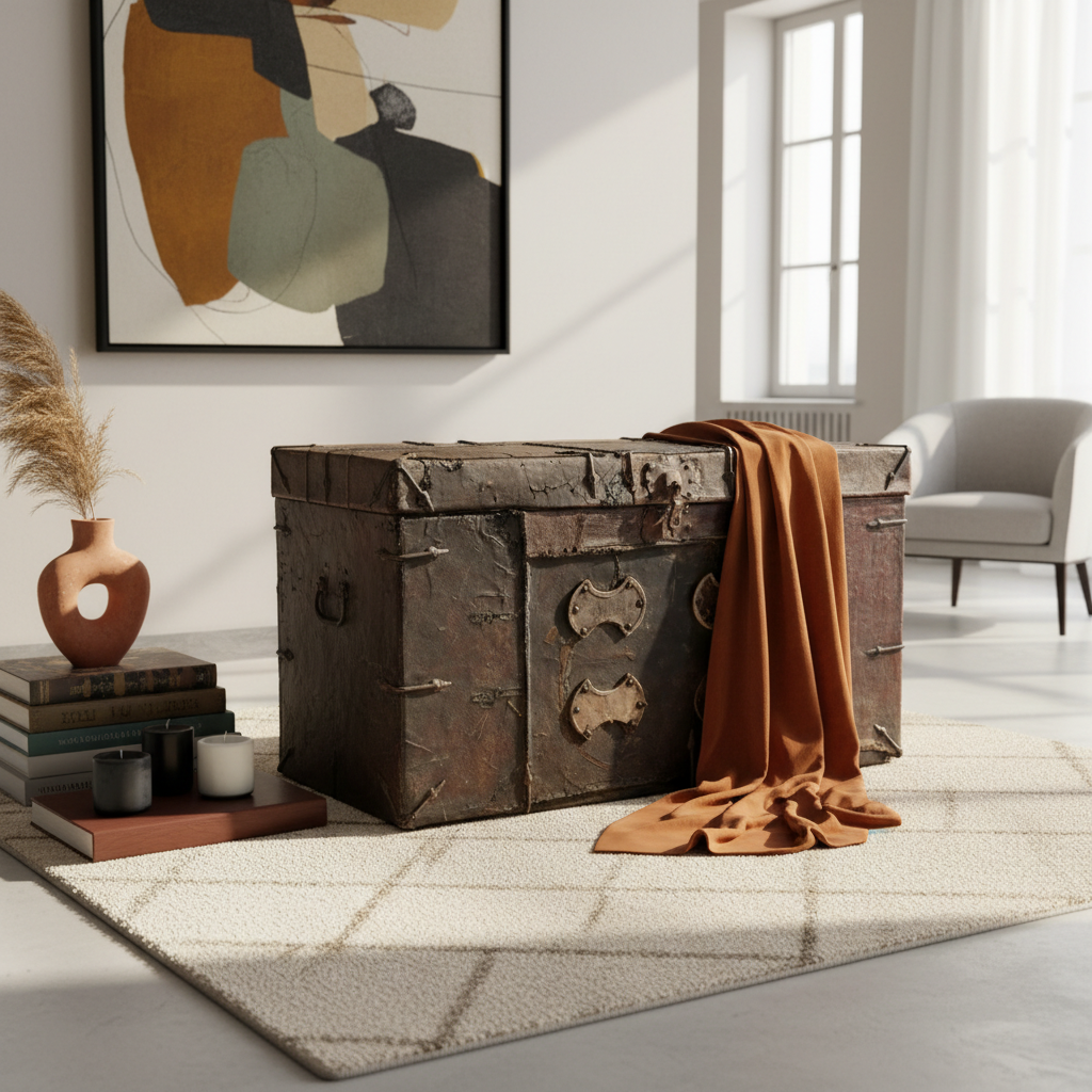 BAULE TIBET IN CUOIO CON INSERTI