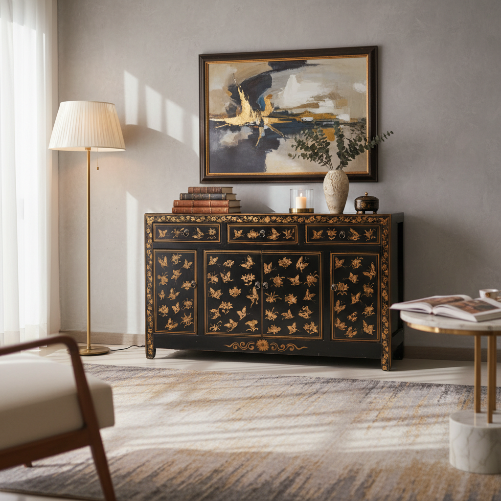 BUFFET SHANXI LACCA NERA DECORATA