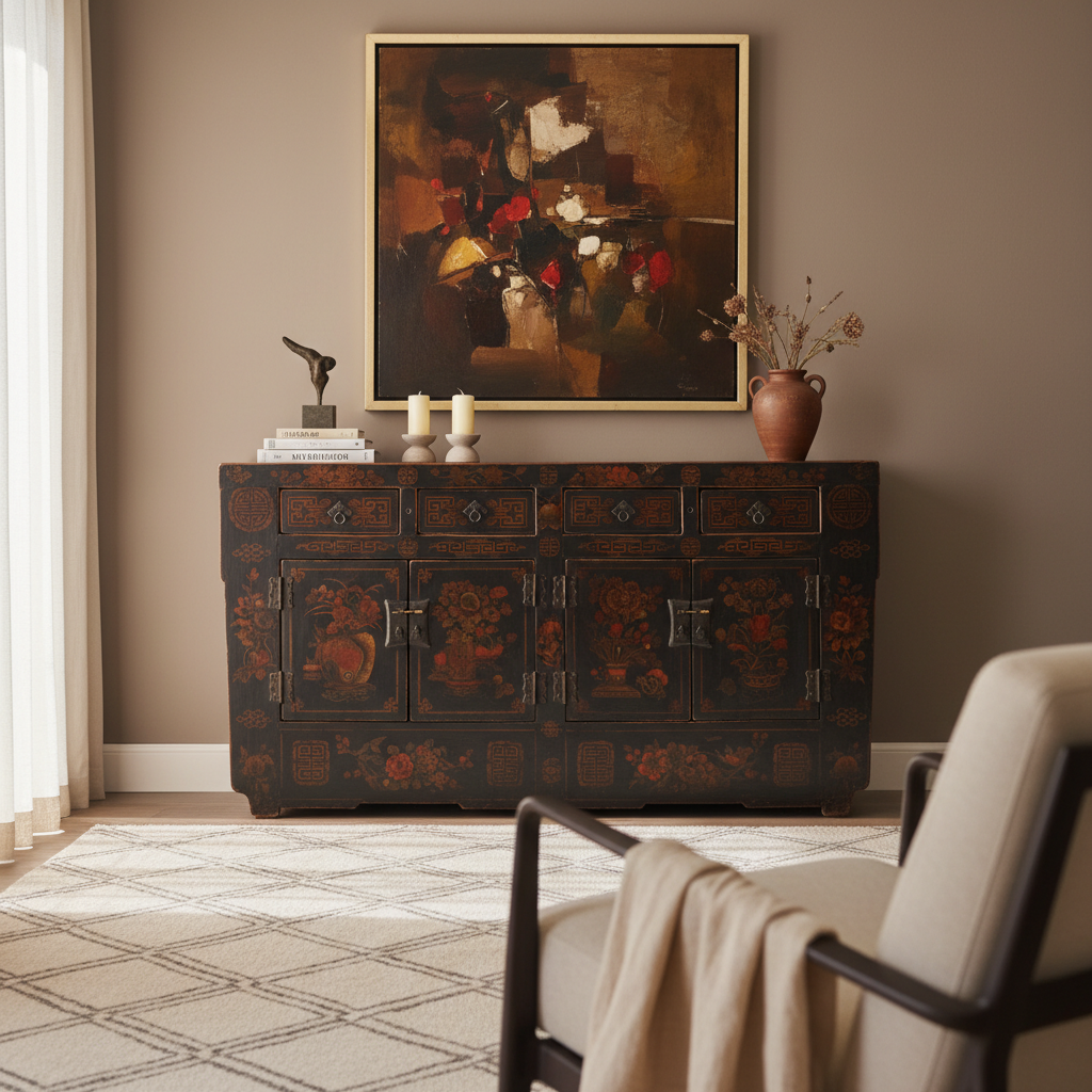 CREDENZA CINESE NERA DECORATA