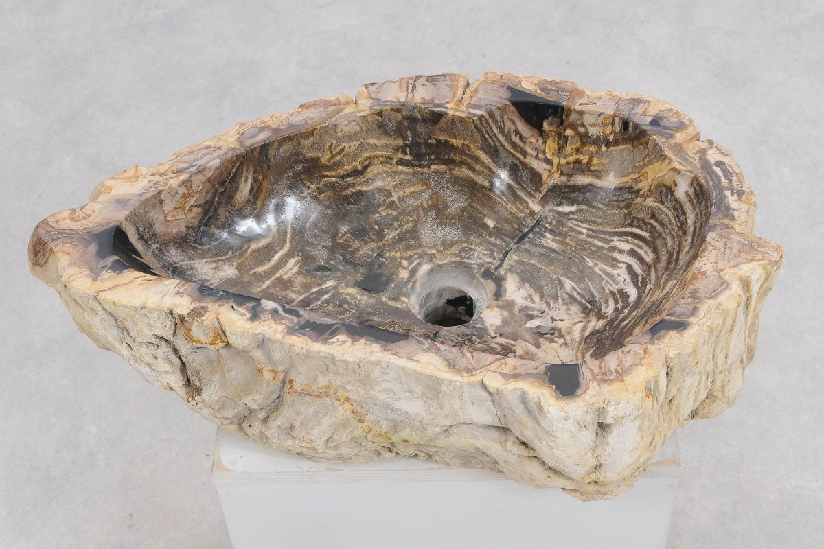 Lavabo da appoggio in legno fossile - 50251