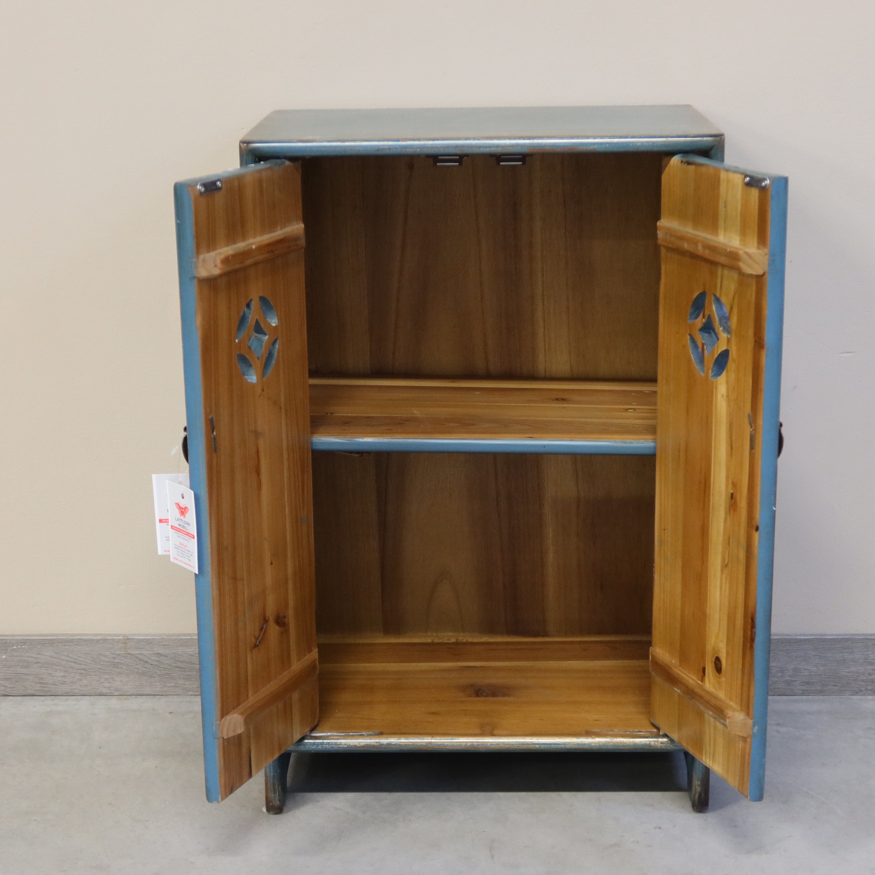 MOBILETTO CINESE LACCA AZZURRA 2A CON INTAGLI