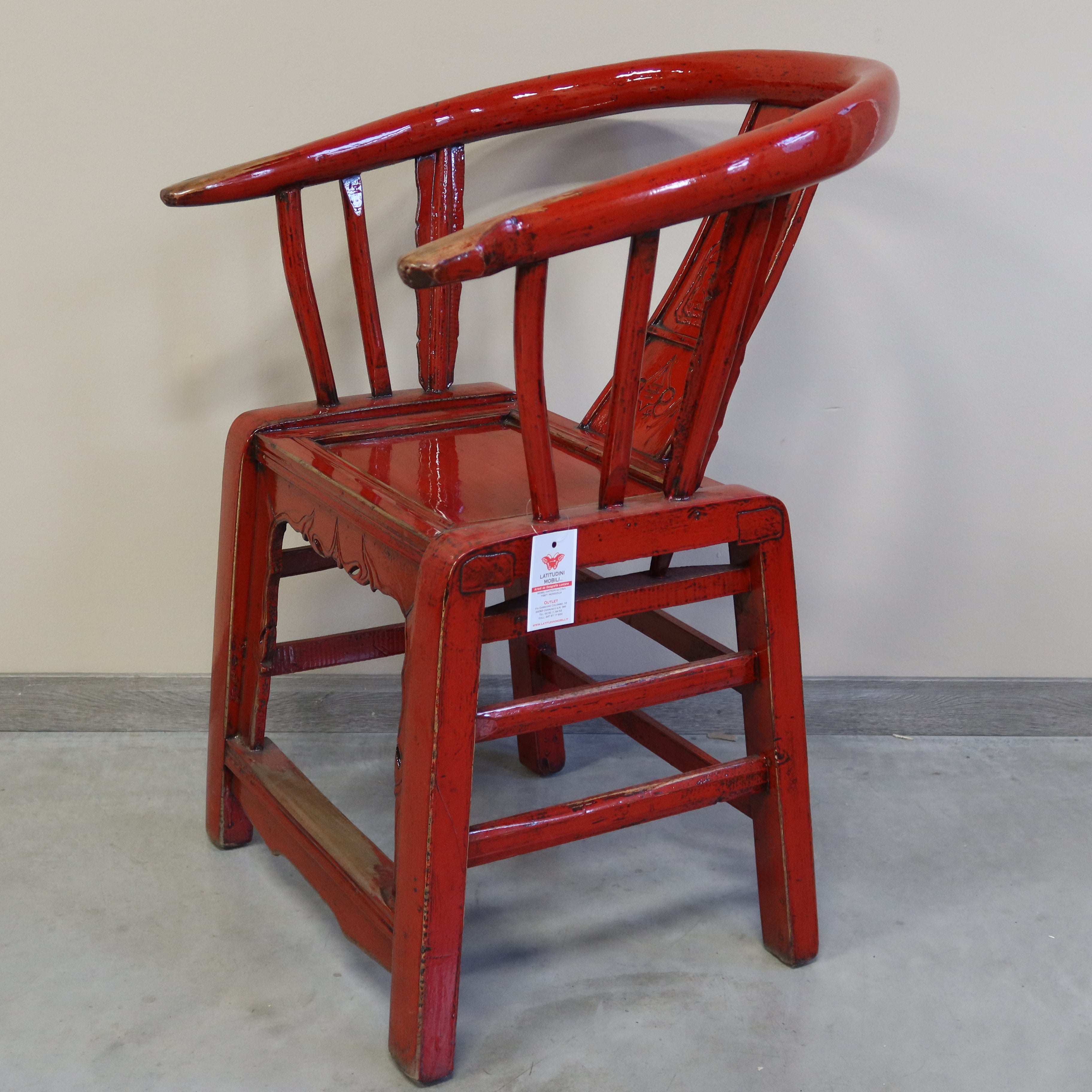 SEDIA CINESE A POZZETTO LACCA ROSSA