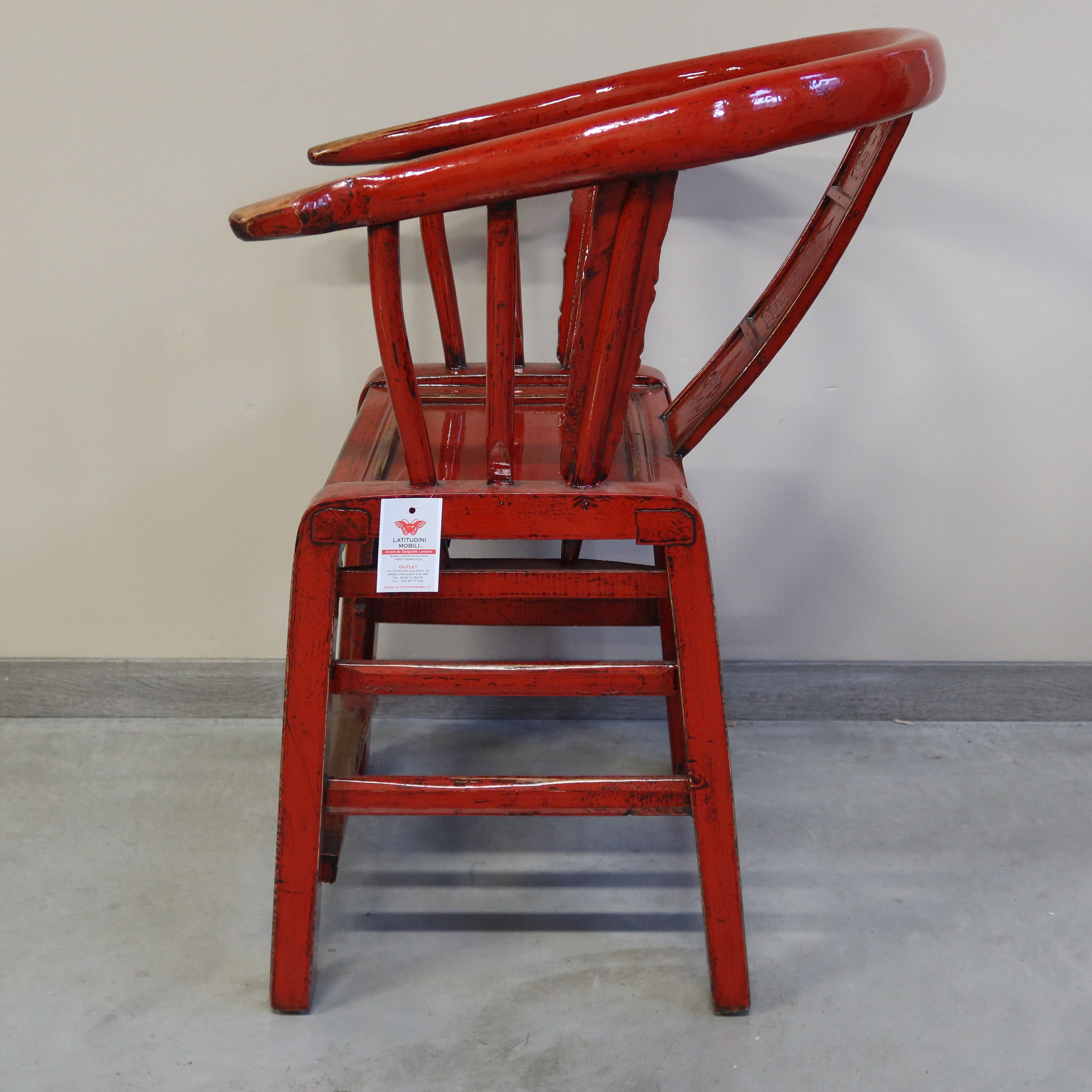 SEDIA CINESE A POZZETTO LACCA ROSSA