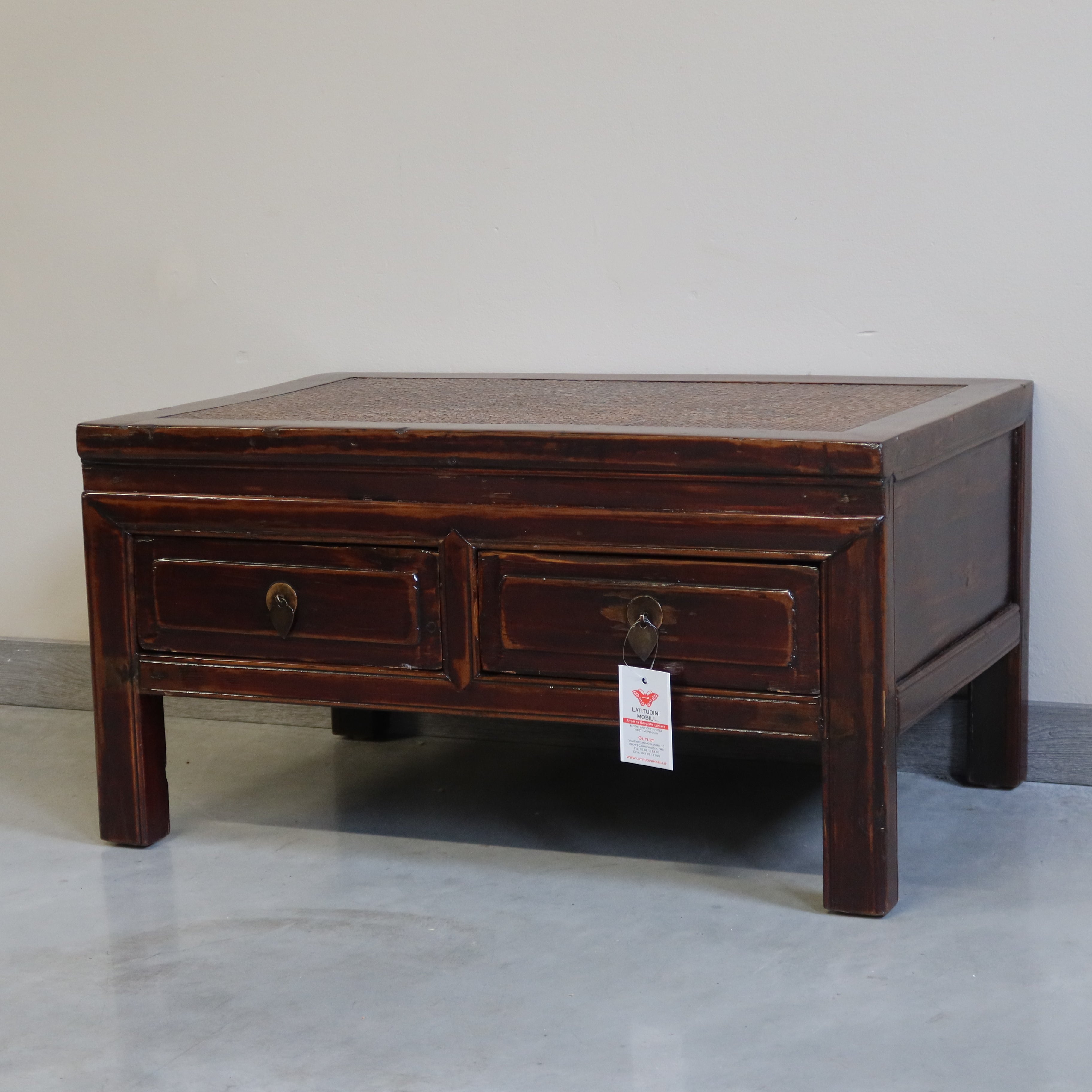 TAVOLINO OLMO CINESE PIANO RATTAN