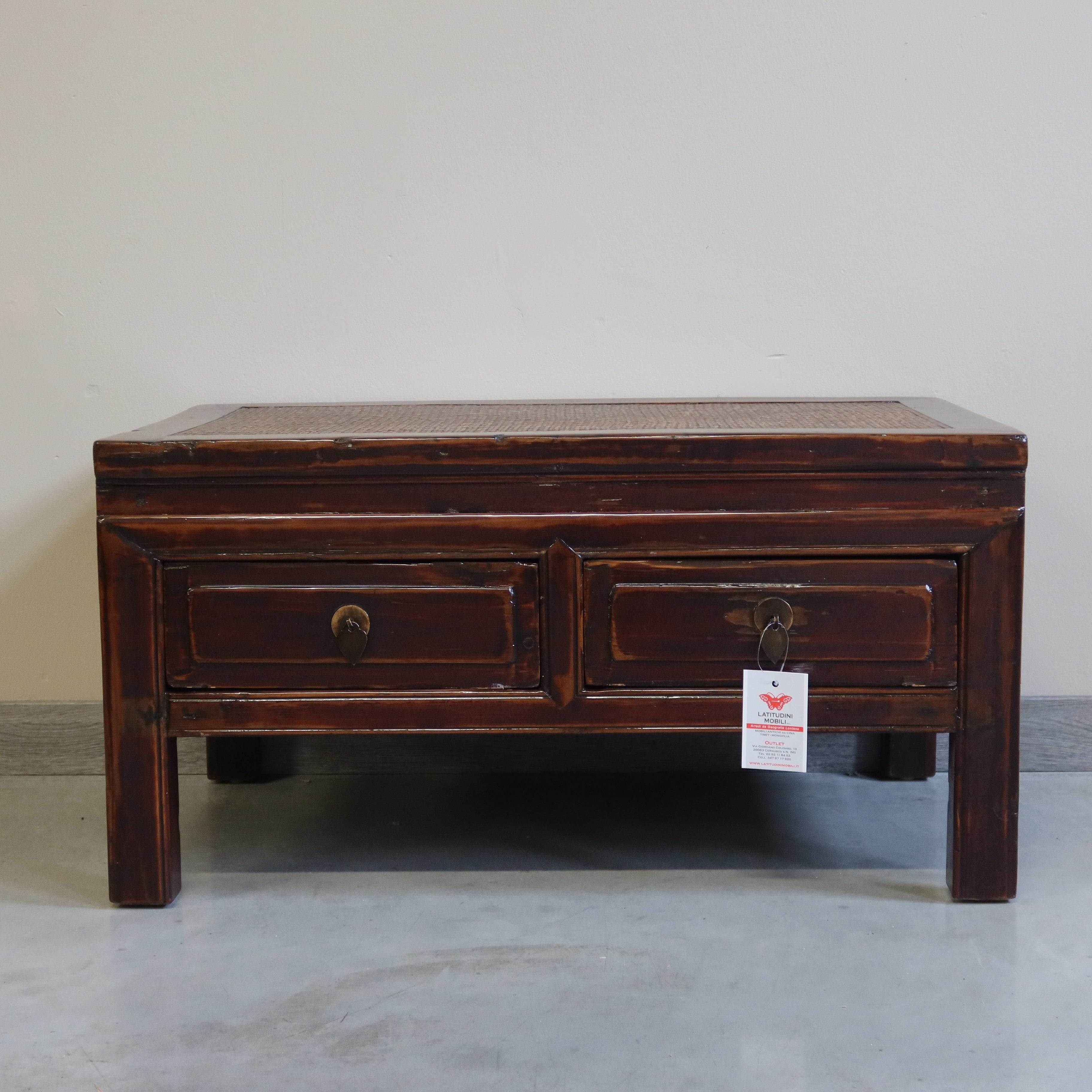 TAVOLINO OLMO CINESE PIANO RATTAN