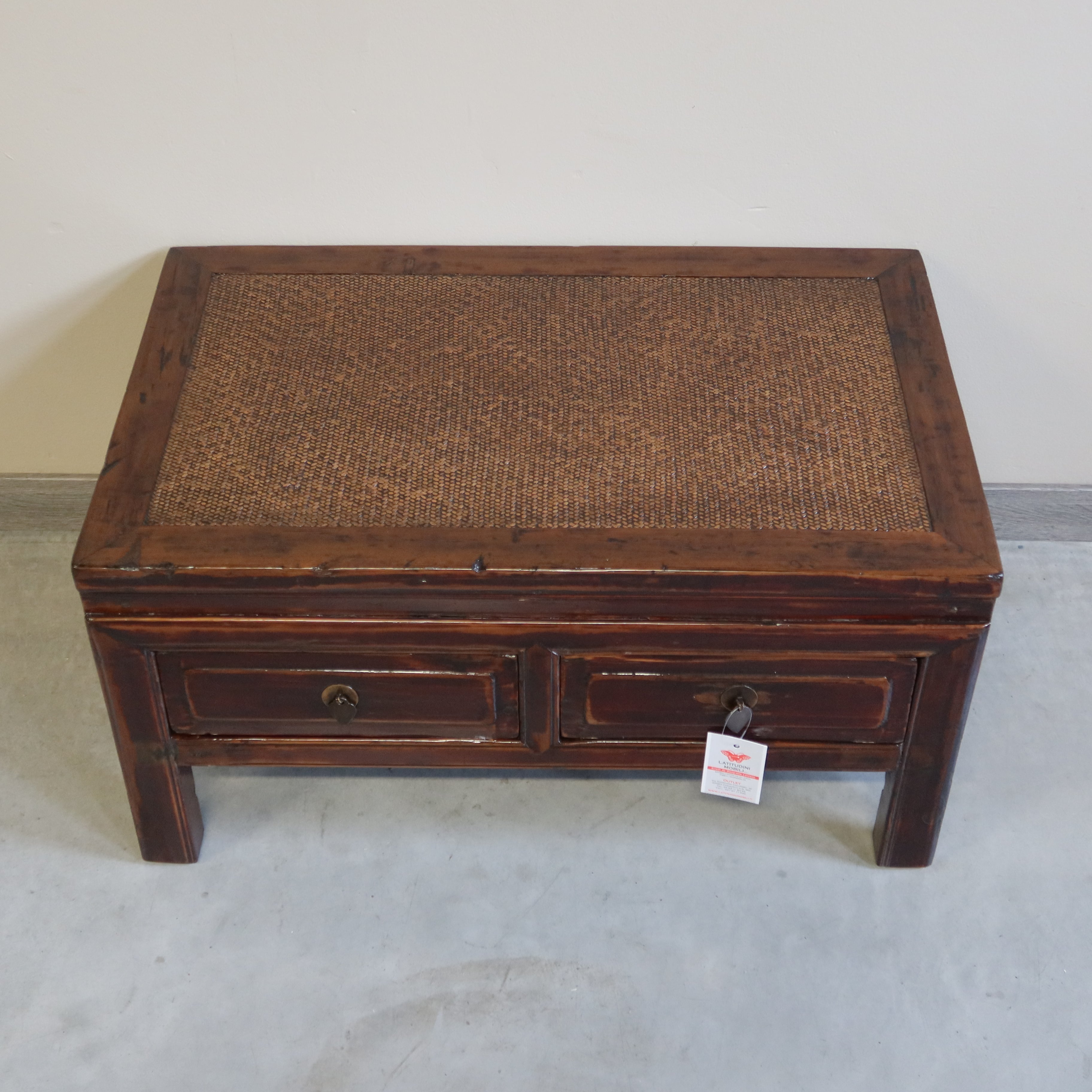 TAVOLINO OLMO CINESE PIANO RATTAN