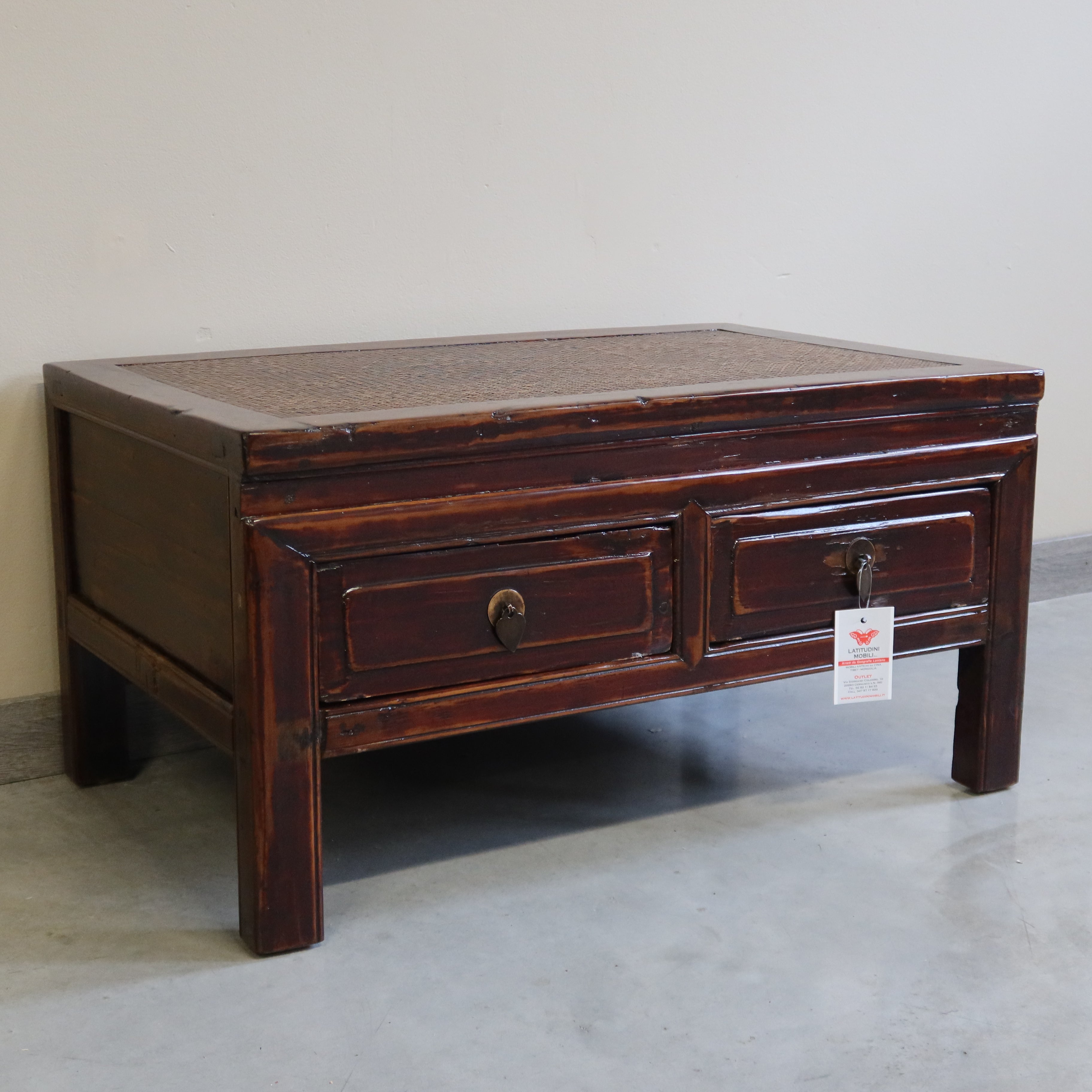 TAVOLINO OLMO CINESE PIANO RATTAN