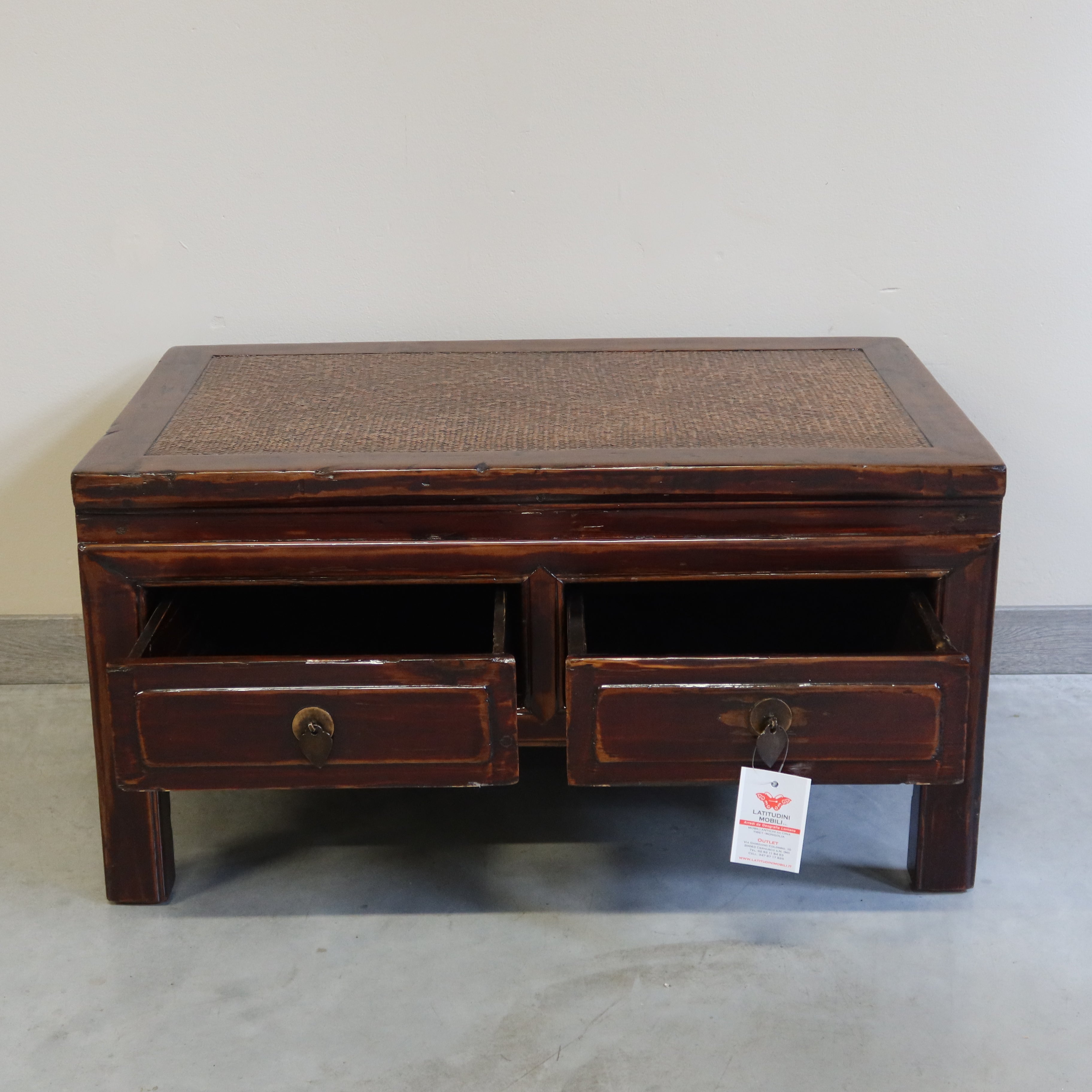 TAVOLINO OLMO CINESE PIANO RATTAN