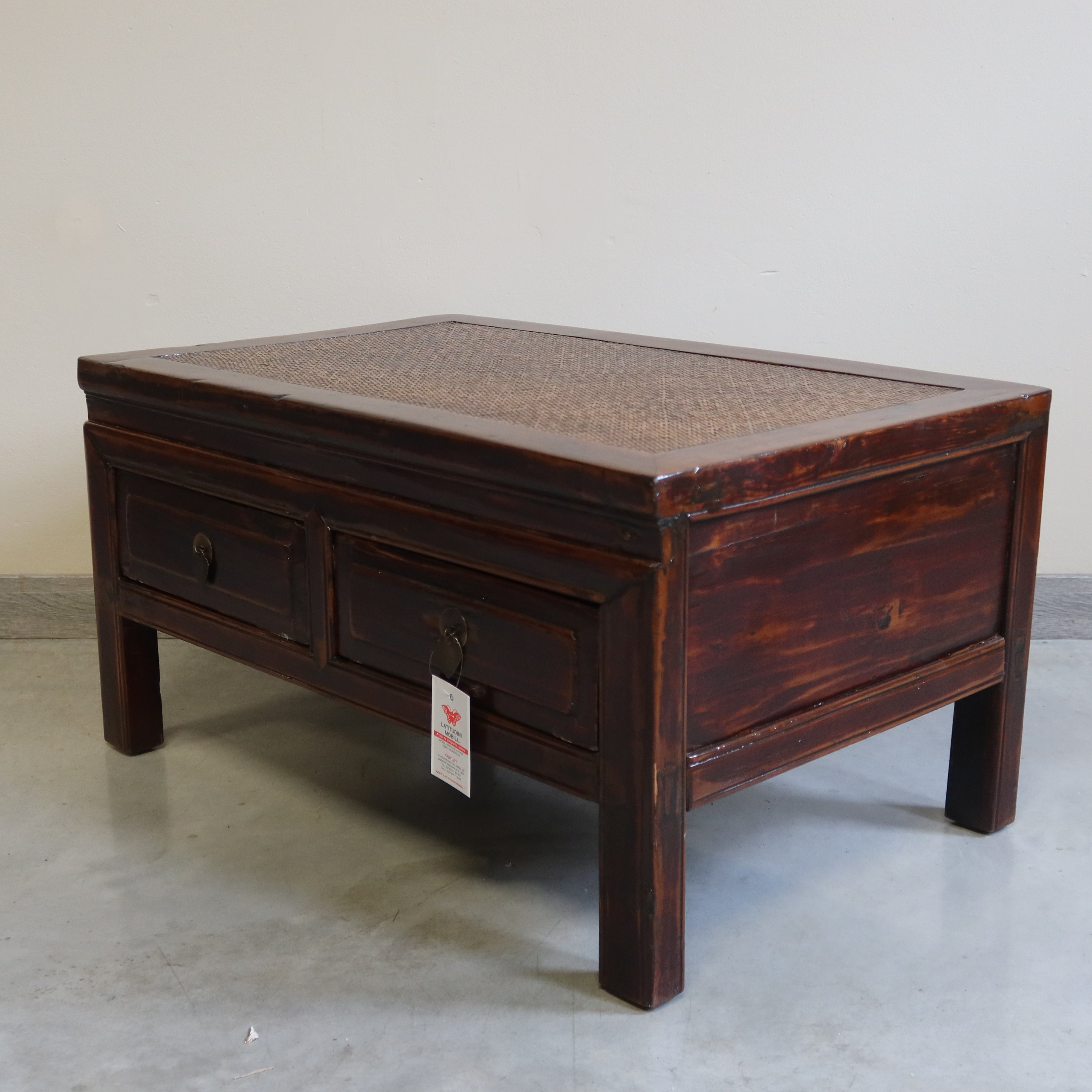 TAVOLINO OLMO CINESE PIANO RATTAN