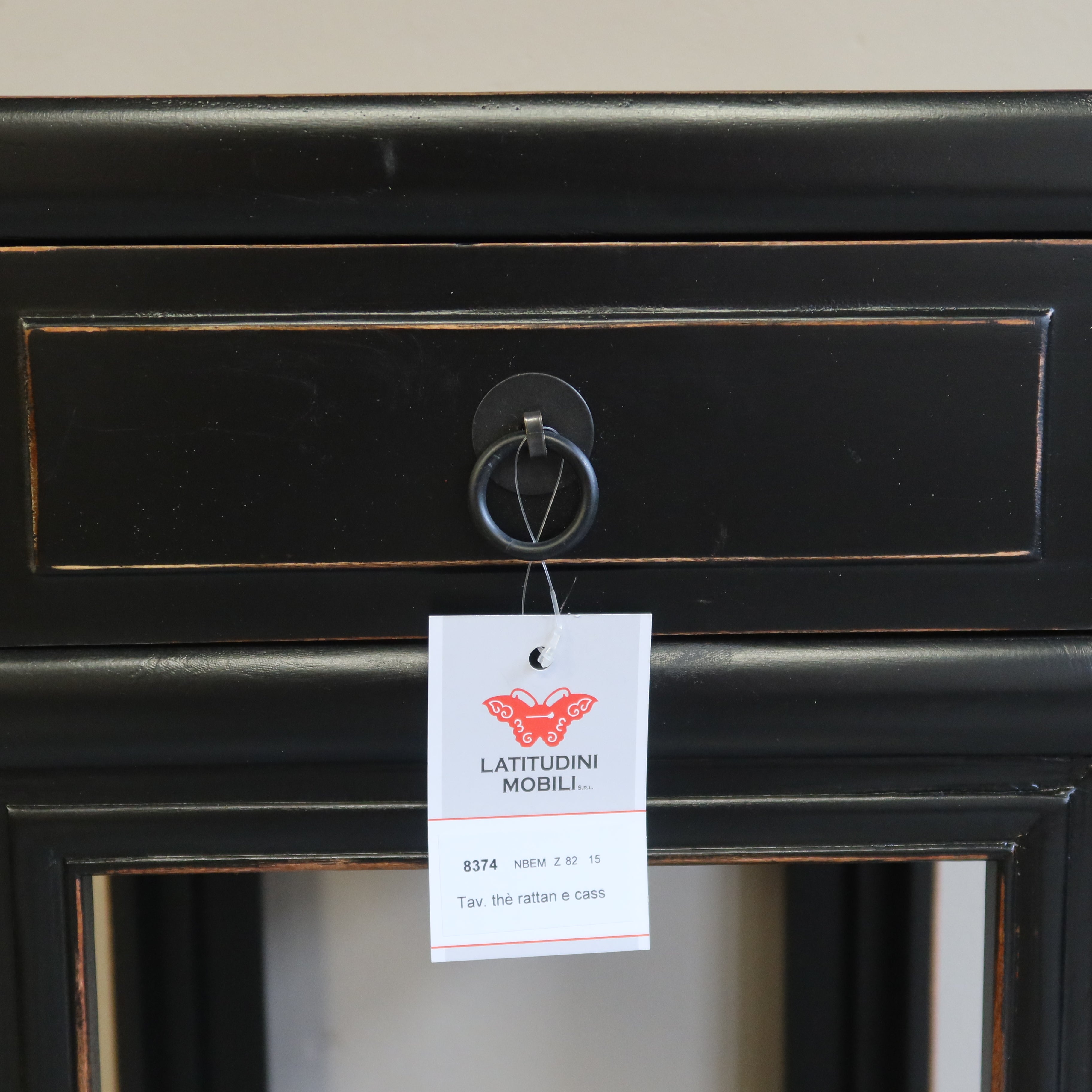 TAVOLINO DA THE' CINESE CON CASSETTO E PIANO RATTAN