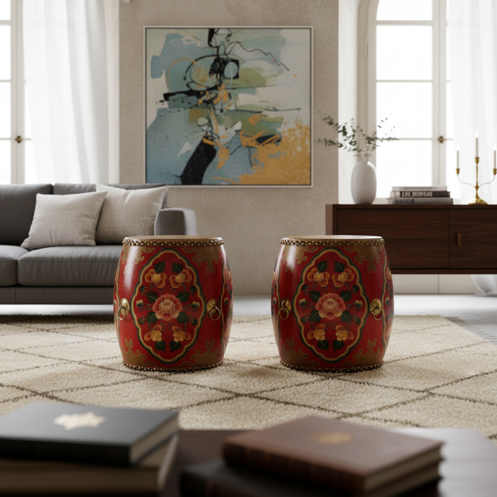 TAMBURO A BOTTE TIBET DECORATO