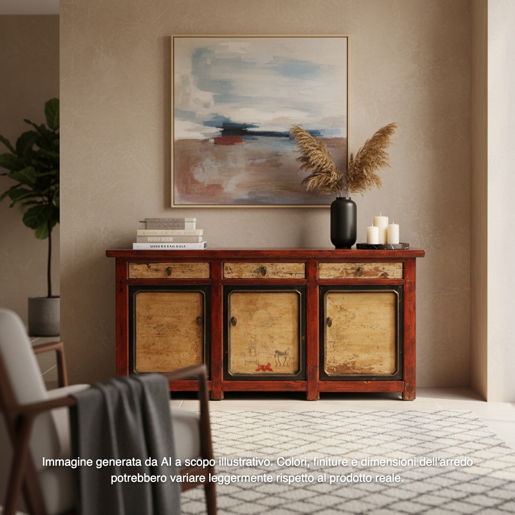 GRANDE CREDENZA CINESE DEL GANZU DECORO LIEVE