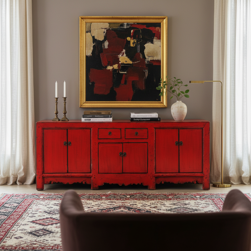 BASSA CREDENZA CINESE LACCA ROSSA