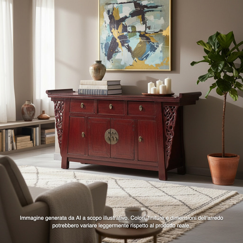 CREDENZA AD ALTARE DI PECHINO LACCA BORDEAUX