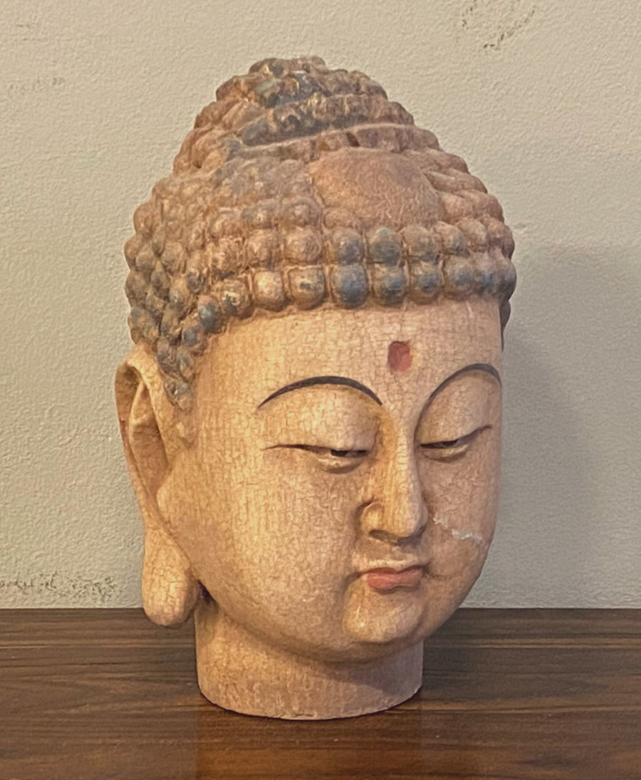 STATUE - PICCOLA TESTA DI BUDDHA LIGNEA - SS-01752