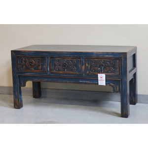 TAVOLI, TAVOLINI BASSI - TAVOLINO CINESE LACCA BLU CASSETTI INTAGLIATI - TT-04209