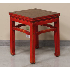 SEDIE, PANCHE - SGABELLO CINESE LACCA ROSSA PIANO RATTAN - SP-04932
