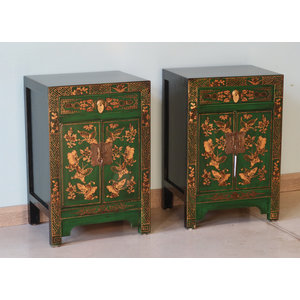 CREDENZINE, STIPI - COMODINI CINESI SHANXI LACCA VERDE DECORATA - CS-07856