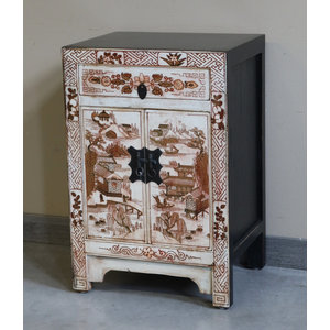 CREDENZINE, STIPI - COMODINO CINESE DELLO SHANXI BIANCO DECORATO - CS-08076