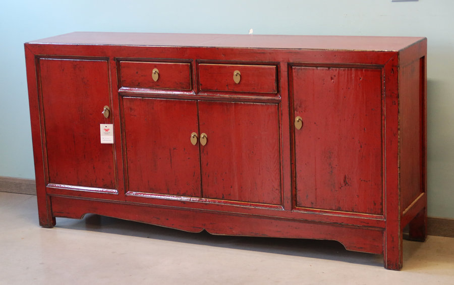CREDENZE, MADIE - BUFFET CINESE LACCA ROSSA ANTE E CASSETTI - CM-08324
